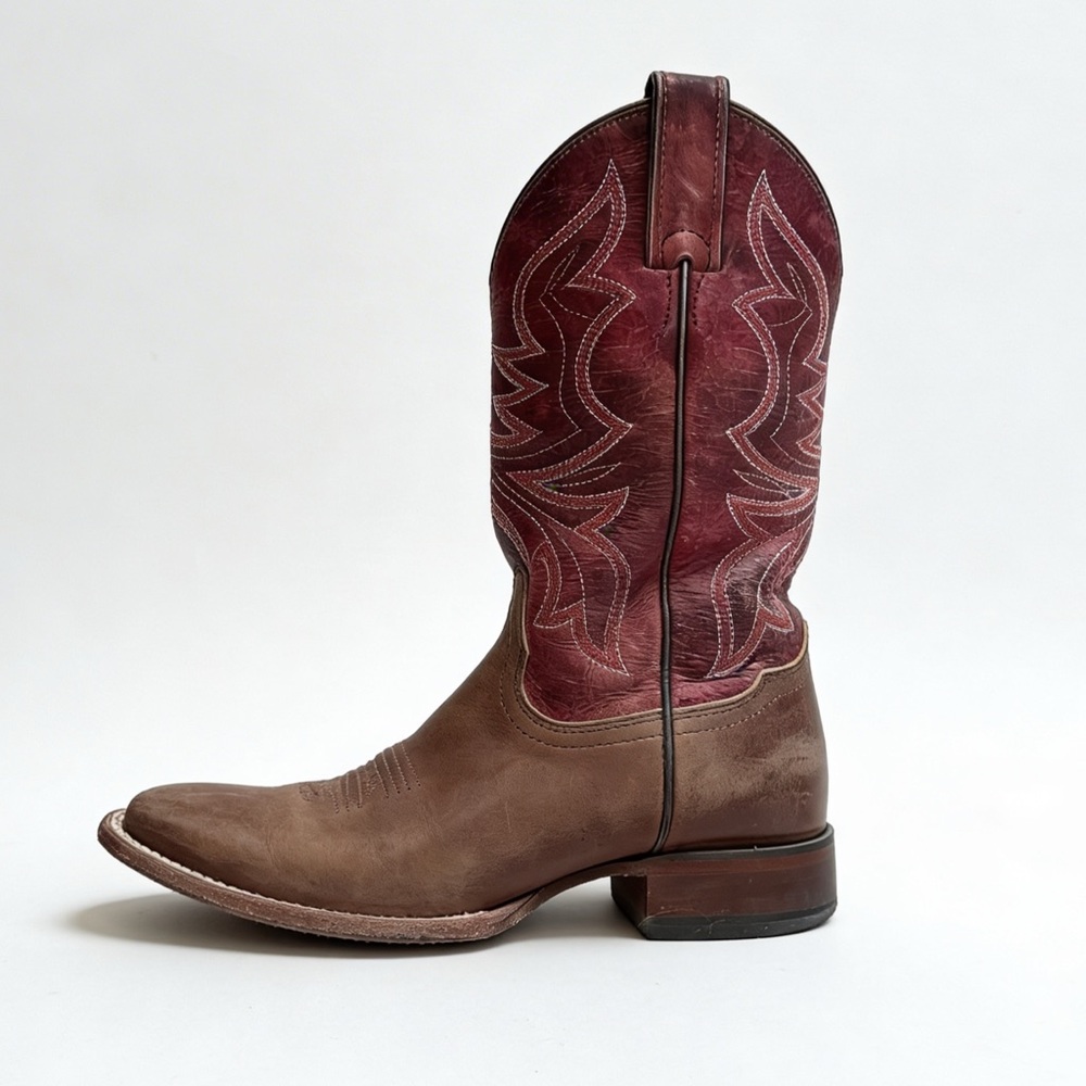 Shyanne western cowboy boots pink + brown square toe